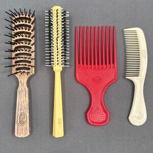 VTG 80s 90s Goody Hair Brushes Pocket Comb Lot USA Faux Wood Vented Round Pick